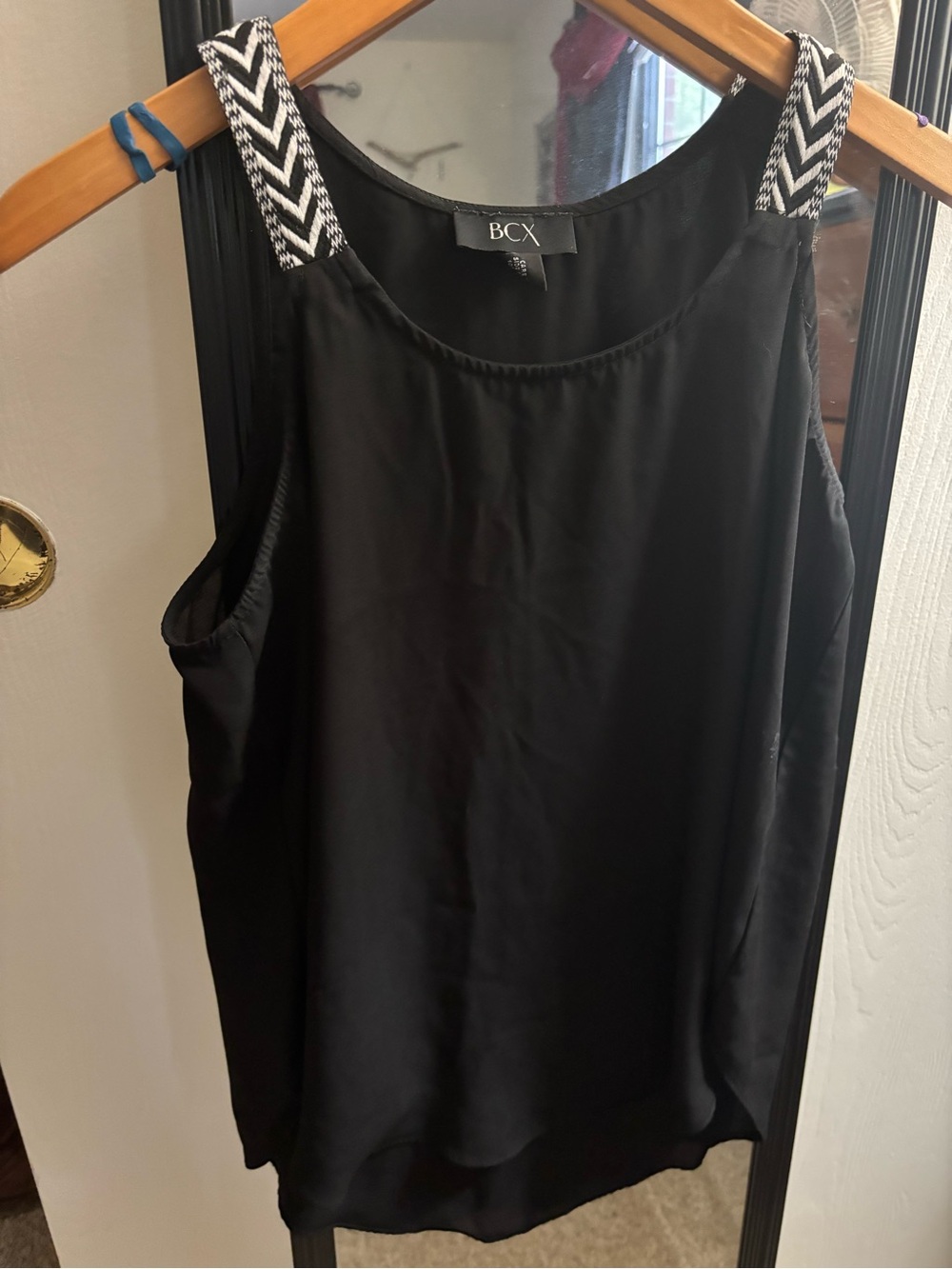 BCX Black Tank Top with Chevron Straps